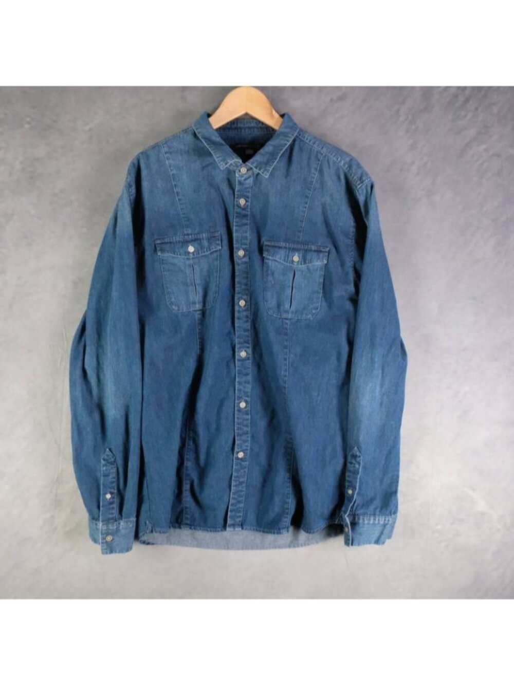 John Varvatos Shirt Mens XXL Blue Denim Cotton Button Up Utility Pockets